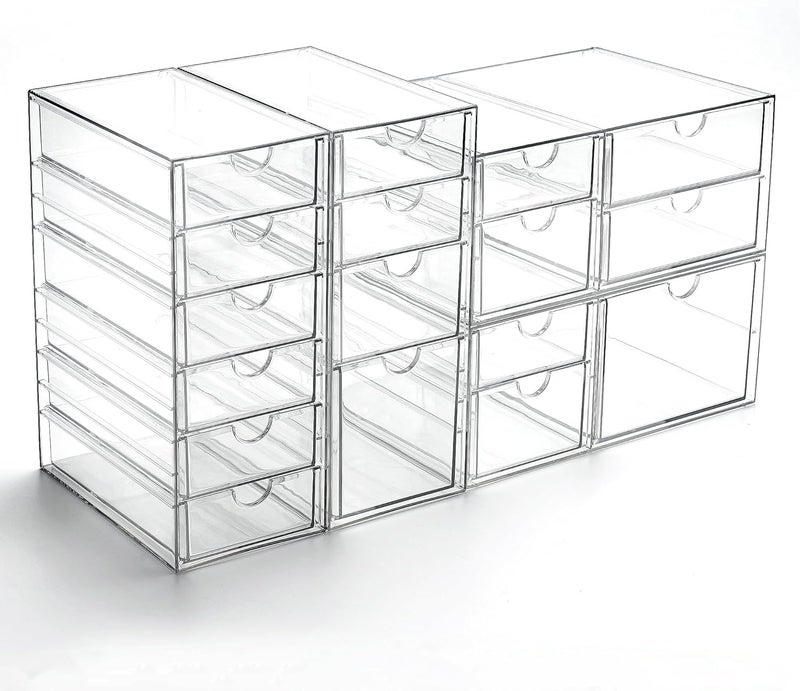 Prsildan Acrylic Drawer Organizer with 17 Drawers, Craft Office Desk Makeup Organizers Accessories, Set of 4 Clear Stackable Storage Drawers for Vanity, Countertop, Jewelry, Art Supply Organization - Image 1